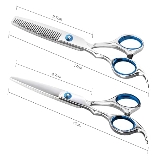 Hair Scissors Professional Haircut Scissors Set, Thinning Shears for Hair Cutting with 30 Teeth, Straight Shears for Men Women Home Salon Barber Argent — view 5