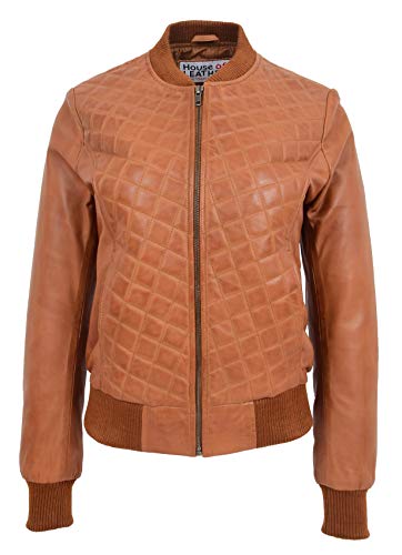 Veste Bomber Cuir Véritable Femme Sally Bronzer Blouson Matelassé Style Varsity