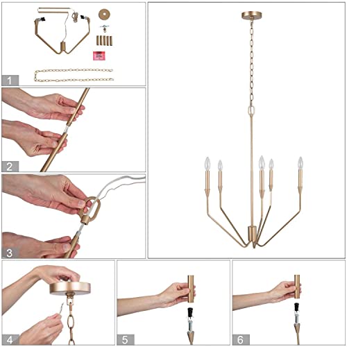 Uolfin Gold Chandelier For Dining Room, Modern Sputnik Gold Chandelier Light Fixture, 5 Light Candle Hanging Light For Living Room, Bedroom, Foyer #TOP7
