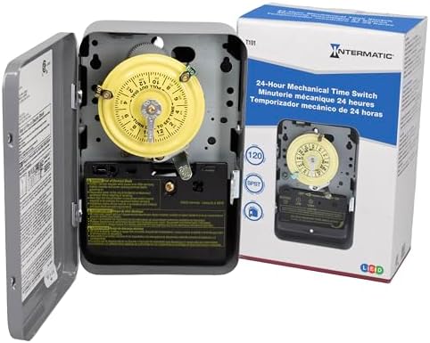 Intermatic T101 24-Hour Mechanical Timer Switch, 120V SPST 40A, Indoor