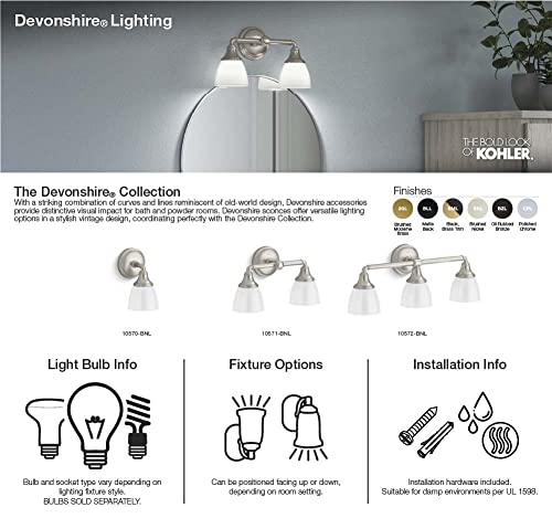 Kohler Devonshire Bathroom Vanity Light Fixture, Wall Sconce Lighting, Position Facing Up or Down, UL Listed, 1 Light, Brushed Nickel