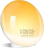 Sunrise Alarm Clock Wake Up Light with Dual Alarms, 7 Natural Sounds, Snooze, FM Radio, Sleep Aid, Night Light with 7 Colors, Reading Lamp, Sunrise Simulation for Heavy Sleepers Adults Kids Bedrooms