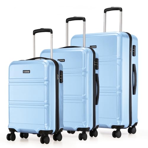 Image of Jet Set Go by Nasher Miles Dollar Hard-Sided Polycarbonate Luggage Set of 3 Pastel Blue Trolley Bags (55, 65 & 75 cm)