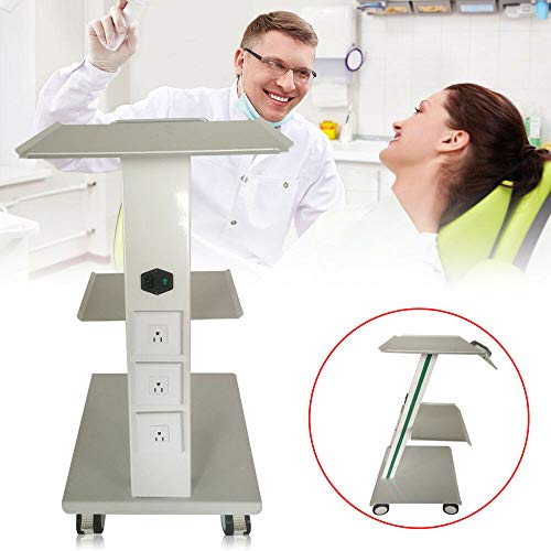Multi-Function Trolley Cart Metal Rolling Lab Mobile Cart W/Built-In Socket,De-Ntal Medical Mobile Cart Trolley 3 Layers Salon Beauty Tray Rolling Clinic Cart,3 Shelf Lab Cart Esthetician Cart #TOP1