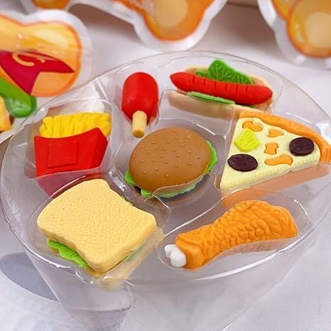 Mini Fast Food Eraser Cute Burger, Pizza, Fries & Sandwich Pencil Erasers for Kids (Set of 1)