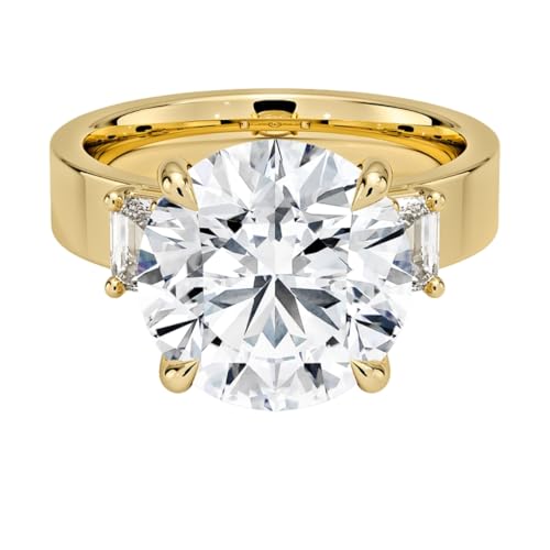 5 CT Round Cut Lab Grown Diamond Emerald Three Stone Engagement Ring