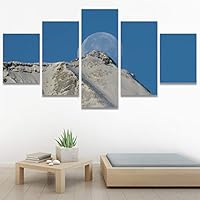 SIGNWIN 5 Panel Canvas Wall Art Aerial Astronomy & Space Expressive Global Moon Multicolor Photography Realism Warm for Home Decorations Ready to Hang - 60