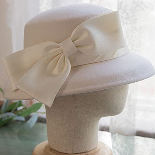 Australian Wool Fedoras Hat White Ladies Big Bow Top Hats Female Sombrero Party Elegant Pure Color Caps Autumn Winter #TOP2