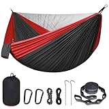 Portable Double Camping Hammock with Mos-Quito Net - 2-Person Lightweight Nylon Parachute Hammock for Outdoor Camping, Hiking, and Travel