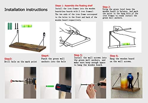 Amazon Brand - Umi Rustic Floating Shelf Metal Wire Wall Mounted Storage Shelves for Living Room Kitchen Office, 3 Pack