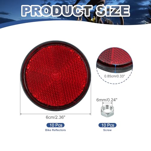 Image of PATIKIL Round Rear Reflectors, 10 Pcs Safety Reflective Warning Reflector Plastic Universal Motorcycle Reflector with M6 Screw Mount for Car Motorcycle Trailer Bike Bicycles Dirt, Red