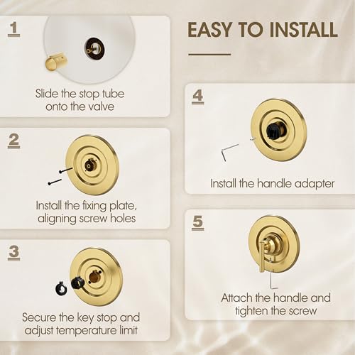 Kit de acabado para ducha en dorado cepillado para manija Moen T2901 | Compatible con válvulas Moen 2510/2520/2570/2590 de equilibrio de presión, corrige manija floja para renovación de baño miniatura 6