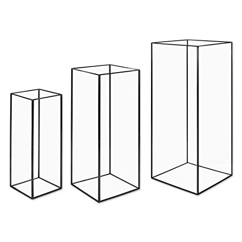 Koyal Wholesale Black Tall Hurricane Glass Candle Holders, 24, 20, 16 Inches Height, Set Of 3, Large Floor Vases Decor #TOP3