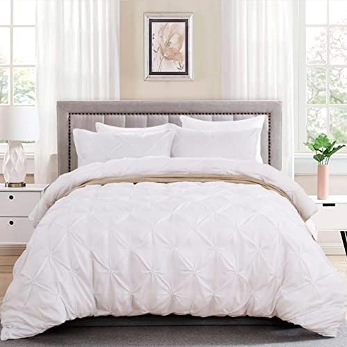 White Pintuck Duvet Cover Set 2 Pieces Pinch Pleat Bedding Quilt Cover Set, Lightweight Microfiber Bedding Single Size 135x200cm