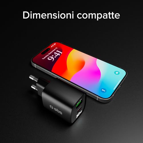 Sbs Alimentatore Lcd USB-C 30W, Tecnologia Gan, Power Delivery (Pd), Ricarica Rapida, Display Lcd, Caricatore Per Iphone, Ipad, Airpods, Macbook Air, Samsung, Pixel, Tablet, Smartphone, Nero - 5