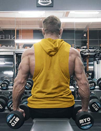 Coofandy Mens Muscle Tank Top Hoodie For Gym Workout Shirt, Yellow, Small, Sleeveless #TOP2