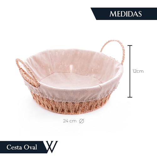 WOLFF - Cesta Redonda de Papel com Forro em Tecido com Alça 27cm x 24cm x 11,5cm