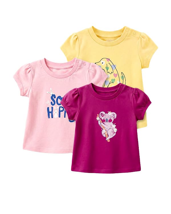 Image of Carter's Baby Girl 3-Pack Cotton Crew Neck T-Shirt with Assorted Prints