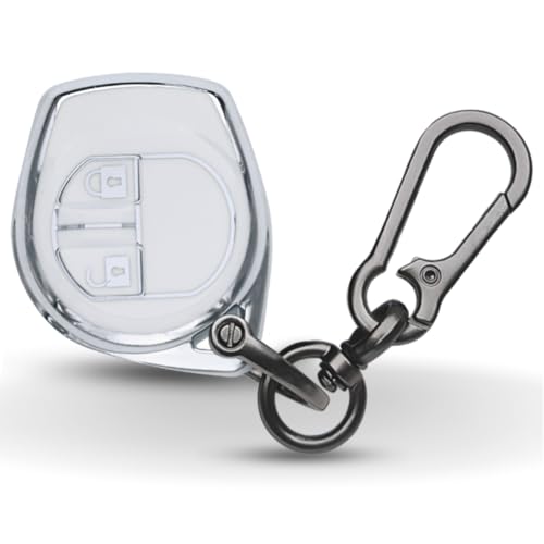 Image of KEYCEPT Silver Line TPU Key Cover Compatible with Suzuki Swift, Dzire, Ertiga, Baleno, Grand Vitara, Celerio, WagonR, Brezza, Scross, Fronx, Jimny, Ignis 2 Button Remote Key Cover (Type 1, White)