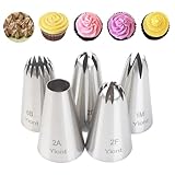 Yiont 絞り口金5個セット ケーキデコレーション口金 6切 15切 丸型 18-8ステンレス製 シュークリームv/クッキー 製菓道具 無接合溶接