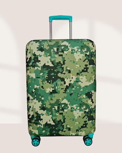 Image of Printed Polyester Suitcase Cover Stretchable Luggage Protector Trolley Bag Cover Travel Accessory (Army Squre Green-S)