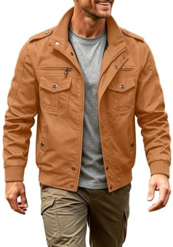 Mens Zip Up Field Jacket Windbreaker Tactical Bomber Jacket 