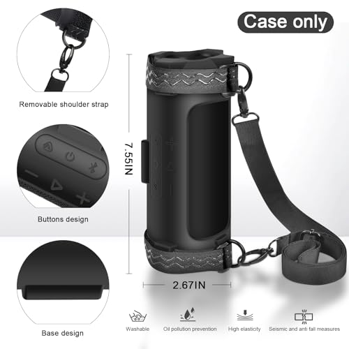Image of ANKHOH Case for Jbl Flip 7 Portable Waterproof Drop-Proof Bluetooth Speaker, Wireless Travel Silicone Carrying Gel Cover Soft Skin with Bicycle Fixing Strap and Shoulder Strap (Black)