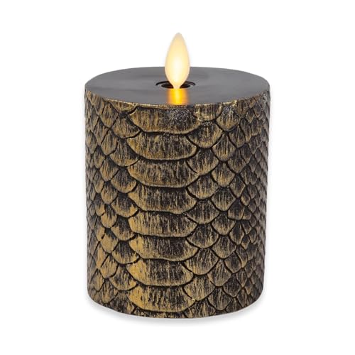 Image of Luminara Snake Pattern Flameless LED Candle, Black & Gold 3 inch x 4.5 inch, Moving Flame Pillar, Battery Operated Timer Real Wax Halloween Gothic Home Decor
