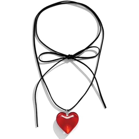LAKIYOYO Chunky Red Heart Choker Necklace for Women Big Red Glass Heart Pendant Chunky Heart Necklace Adjustable Velvet Chain Heart Necklaces Y2K Jewelry Gifts for Teen (style adjustable) Cover