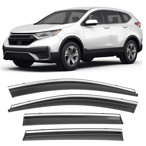 Image of Shatterproof Taped-On Window Deflectors for Honda CR-V 2017-2022 with Chrome Trim, Rain Guards, Window Visors for Cars, Vent Deflector, 4pcs