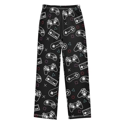 CaTaKu Boys Abstract Games Black Pants for Boys Girls Wide Leg Sweatpants Kids Long Bottoms with Pockets Size 6-14Y