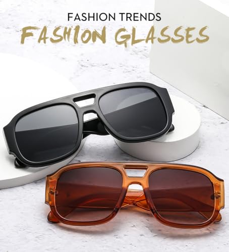 IKANOO Trendy Retro Oversized Aviator Sunglasses for Women Men Luxury Designer Thick Frame 70s Vintage Square Shades﻿4