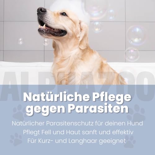alphazoo Neemöl Hundeshampoo 250 ml – Milde Fellpflege mit Neem- & Teebaumöl – Für empfindliche Hundehaut & glänzendes Fell – Vegan & Ohne Silikone