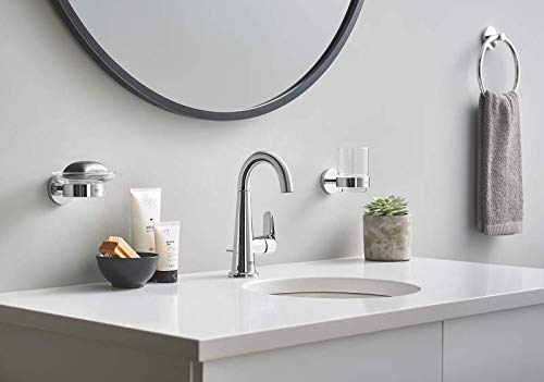 GROHE Essentials - Glas mit Halter (Material: Glas/Metall, verdeckte Befestigung, zum Bohren oder kleben) Chrom, 40447001
