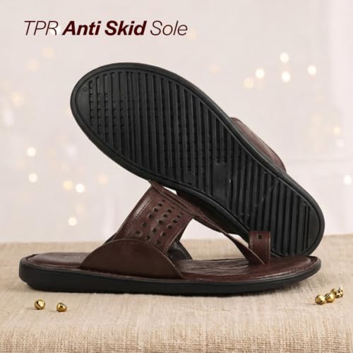 Image of FAUSTO Men Casual Outfit Kolhapuri Toe Ring Strap Ortho Slippers | Memory Cushioned Footbed | Ultra Lightweight and Comfort Slip On Slipper