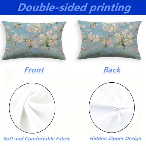Housse de coussin bleu velours 40x80cm avec impression recto verso florale durable