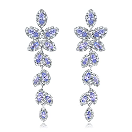 LP LOHASPIE Boucles d'oreilles pendantes pour femme avec pierres précieuses naturelles Tanzanite en argent sterling 925 décembre pierre de naissance plaqué rhodium élégant bijoux fins (Violet Clair) Cover
