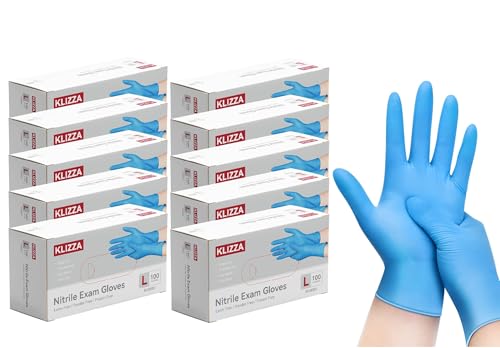 KLIZZA Nitrile Gloves, Disposable Gloves, Comfortable, Powder Free, Latex Free, 1000 Gloves, 10 Boxes, Large