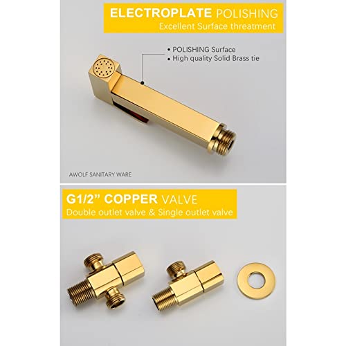 Toilet Bidet Sprayer Hand Held Douche Kit Shiny Gold Bathroom Cleaner Shower Color D E — view 9