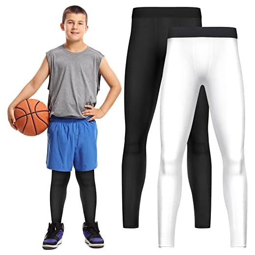 Haysandy Boys' Compression Leggings 2 Pack Athletic Tights Basketball Compression Pants Boys Sport Leggings (Black, White, Small)