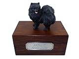 Conversation Concepts Beautiful Paulownia Small Wooden Urn with Black Pomeranian Figurine & Personal