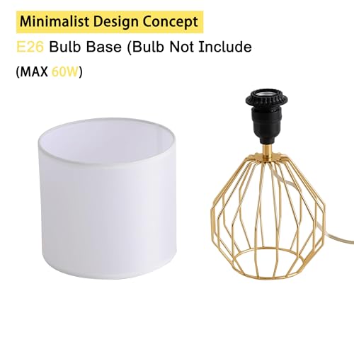 Lámpara de Mesa Dorada para Dormitorio con Pantalla de Tela Blanca miniatura 4