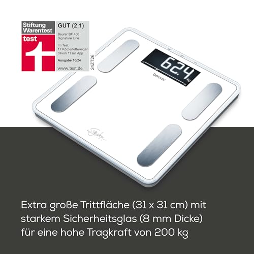 Beurer BF 400 white Diagnosewaage Signature Line, präzise Körperanalyse für bis zu 10 Personen, mit extra großem Invers-LCD-Display, Tragkraft bis 200 kg 3