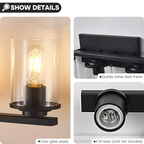 Image of Doltoro Black Vanity Light Fixtures, 5-Light Modern Bathroom Lights with Clear Glass Shade, Over Mirror Vanity Lighting