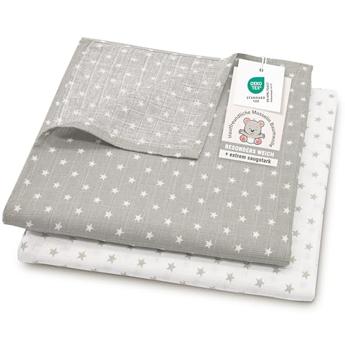 ZOLLNER 2er Set Musselin Spucktücher in 120x120 cm aus Baumwolle...