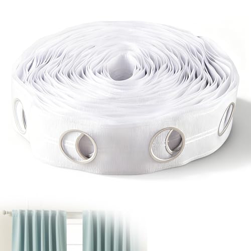 Cinta de cabecera de cortina blanca de 12 m con 96 anillos de ojales (42 mm de diámetro interior) para decoración de cortinas perforadas del hogar