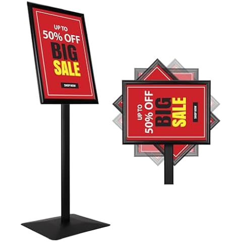 Sign Stand, Adjustable Sign Holder Floor Standing Sign Stand for 11x17 inch, Vertical & Horizontal View Display Sign Poster Stand, Outdoor Sign Holders for Church Business Show Christmas Decor, Black Cover