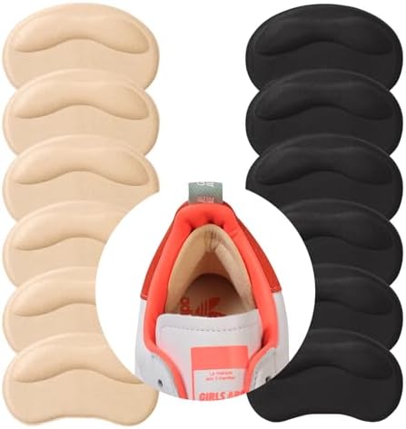6 Pairs Heel Pads Cushion Inserts for Loose Shoes, Heel Grips & Liners for Men Women – Protectors Against Blisters, Heel Pain, Slipping & Friction(Black + Beige)