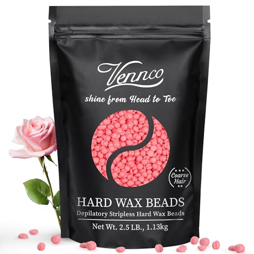 Vennco 2.5lb Pink Rose Hard Wax Beads for Hair Removal - Gentle Hard Wax for Face, Bikini, and Brazilian Areas - Wax Refill for Full Body Professional Home Waxing