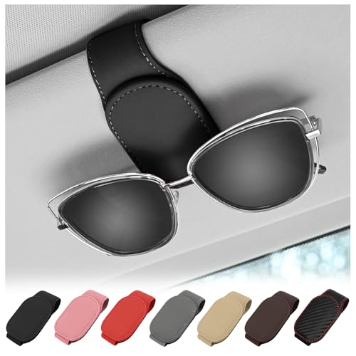 4UNeed - Magnetic Sunglasses Holder for Car,PU Leather Visor Organizer,Universal Sunglasses Clip Car Visor Accessories (Black)